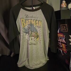 Junk Food Batman and Robin Raglan T-Shirt Large 3/4 Sleeve DC Comics Retro Tee